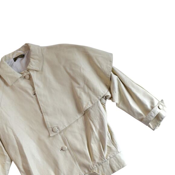 Vintage 80s Off-White Soft Leather Bomber Jacket - Size Large - Picture 2 of 8